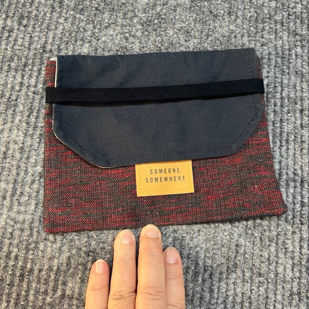Someone Somewhere Hand Woven Pouch Red Black Canvas Flap Elastic Band Travel Bag